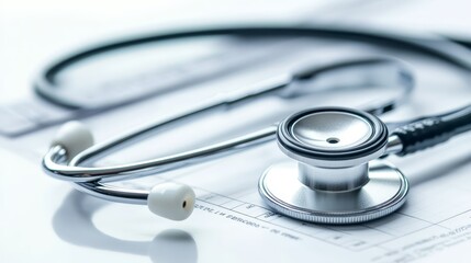 Close-up of stethoscope on medical documents