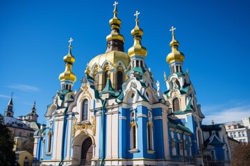 Fototapeta premium Cartelcore Serenity Kiev's Old Churches in White, Pink, and Golden Hues