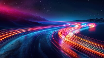 Obraz premium Abstract night landscape with colorful light trails.