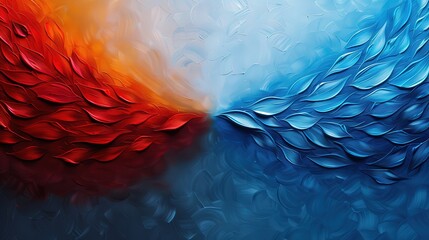 Two abstract paintings in a face off with red and blue themes