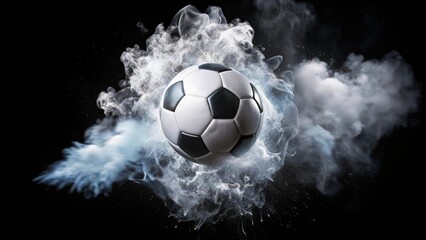 Naklejka premium A soccer ball engulfed in a cloud of smoke
