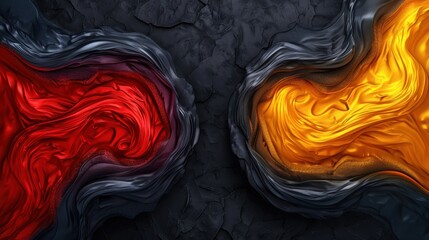 Obraz premium Two abstract volcanoes in conflict with red and yellow eruptions