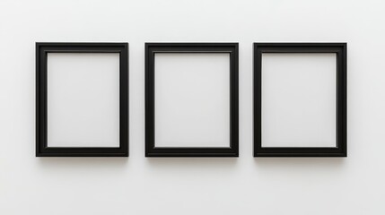 Three black picture frames on white background