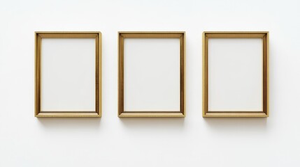 Three gold picture frames on white background