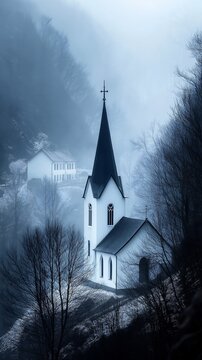 white church steeple hill cold scene business products supplies inhabited levels mysterious stream liege damnation stunningly contrasts hues dentils eerie shimmering surroundings
