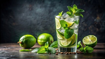 Refreshing mojito cocktail with lime and mint , Mojito, cocktail, drink, lime, mint, bar, summer, refreshing, alcoholic beverage