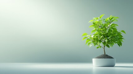 Potted plant on minimalist green background
