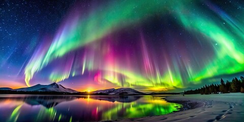 Obraz premium Vibrant aurora lights illuminating the night sky, aurora, lights, colorful, vibrant, night sky, celestial, phenomenon