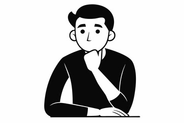 Side profile portrait silhouette of a teenage man thinking vector
