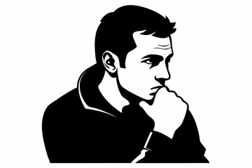 Side profile portrait silhouette of a teenage man thinking vector
