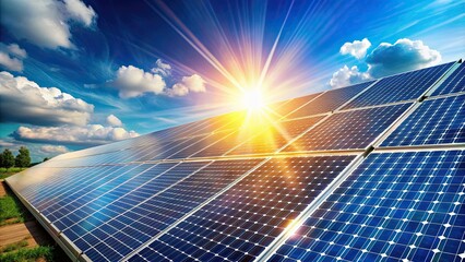 Heated solar panels absorbing energy from the sun rays, solar energy, technology, renewable, power