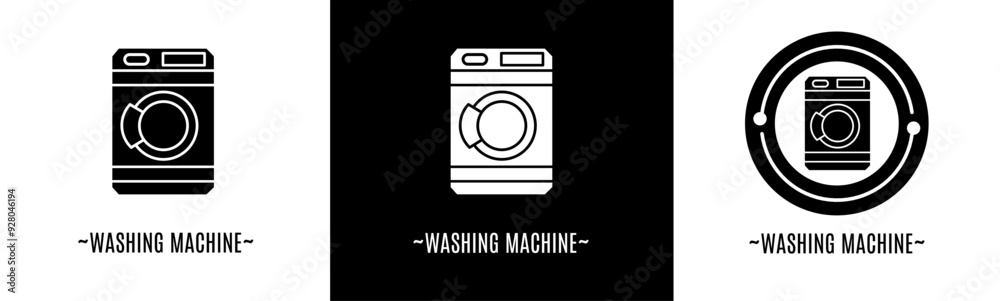 Poster washing machine logo set. collection of black and white logos. stock vector.