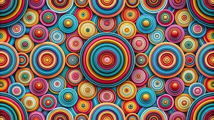 Retro buttons, raster geometric seamless mirrored pattern with colorful concentric circles, retro, buttons, raster, geometric