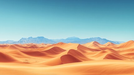 Naklejka premium Serene Desert Landscape with Rolling Sand Dunes and Clear Sky for Copy Space