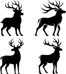 deer silhouette set - vector illustration