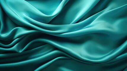 Fototapeta premium Smooth turquoise fabric with soft folds and texture.