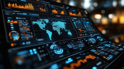 dynamic business environment with a concept of global interconnectedness, showcasing abstract graphics and elements that represent modern business challenges, innovation, and digital transformation