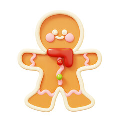 a little Gingerbread smiling,  type of cookie or biscuit made with ginger. Cute Cartoon 3D Happy new year decoration. Merry christmas holiday. New year and xmas celebration.