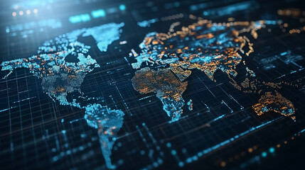 dynamic business environment with a concept of global interconnectedness, showcasing abstract graphics and elements that represent modern business challenges, innovation, and digital transformation