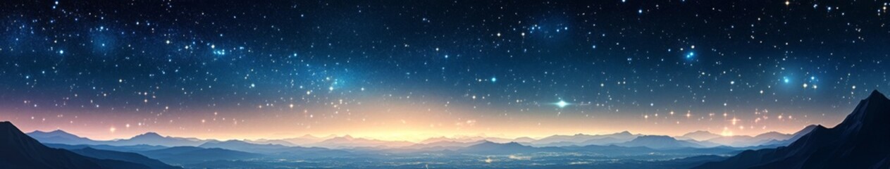 Fototapeta premium Starry Enchantment: Anime-Style Night Sky Canvas Illuminated with Celestial Dreams and Astronomical Wonders for Romantic Escapades,anime-style,illustration,Picture BooksFor Poster,Novel,UI,WEB,Game,De