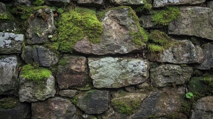 Aged stone wall with moss and weathering, creating a rugged and natural old-world background.