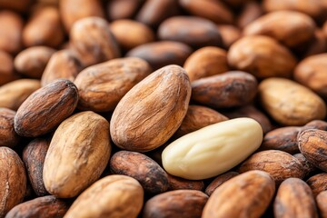 Close-up of assorted cocoa beans showcasing their rich textures and colors, perfect for culinary or agricultural themes.