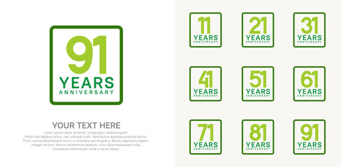 anniversary set logo style with green color in square for company celebration moment