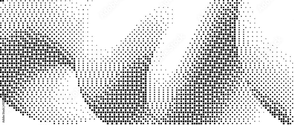 Poster pixelated curved gradient shape. dotted dither squiggle texture background. fluid undulate form for 