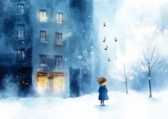 girl standing snow store promotional owl cozy atmosphere captures emotion movement street frostbite thick rhythms symphony orrery