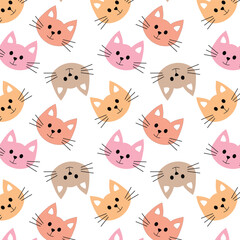 Cute Cat Cartoon Doodle Seamless Pattern