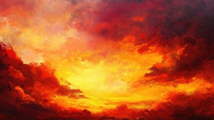 Fiery sunset sky with vibrant reds, oranges, and yellows blending together, creating a stunning and dramatic scene