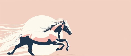 Fototapeta premium A horse running with elegance, minimalist approach, clean and simple 2D vector, soft pastel colors