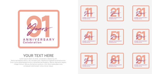 anniversary set logo style with pink color in square for company celebration moment