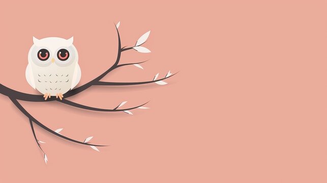 An owl sitting quietly in a tree, flat design, basic shapes, 2D vector art, light pastel colors