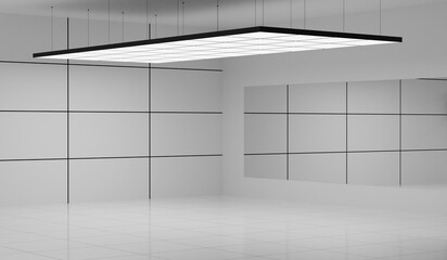 Backdrop, Modern room and lighting, Showroom, Wall, Product display, Floor, Exhibition, Copy space, Studio, 3D rendering
