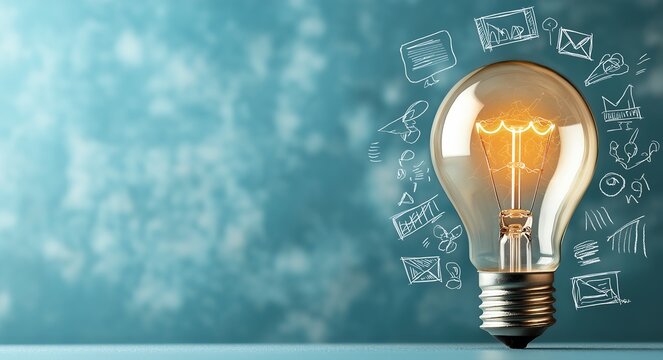 bulb drawings various things coming out banner brilliant advanced civilization studying brightly lit room brainstorm interconnections stock