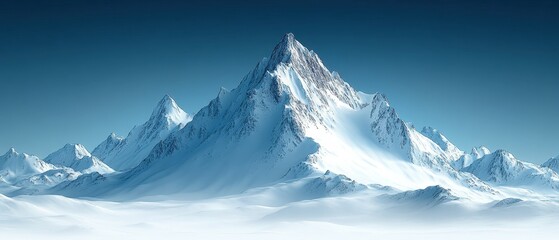 Snowy mountain peak with clear blue sky, flat design illustration