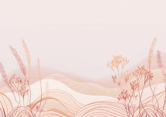 Abstract Minimalist Landscape with Soft Pastel Colors and Delicate Floral Elements