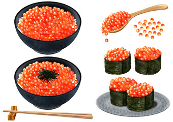 ベクター   いくら丼といくら軍艦　和食　寿司 © 辛 甘