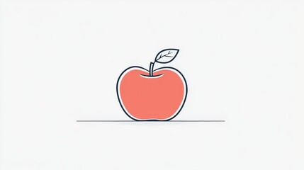 Obraz premium Minimalist illustration of an apple, drawn with thin, delicate lines, capturing a simple and elegant form on a white canvas,
