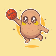 smiling potato animal character mascot playing basketball isolated cartoon