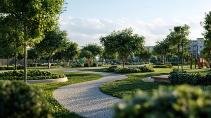Peaceful Green Park with Winding Path
