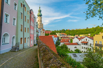 Burghausen downtown city skyline, cityscape of Germany