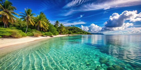 Obraz premium Serene beach with crystal clear waters, perfect for relaxation and rejuvenation, beach, serene, tranquil, clear water