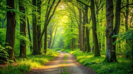 Obraz premium Serene forest path with lush greenery, perfect for a peaceful walk, forest, path, nature, tranquil, serene, greenery