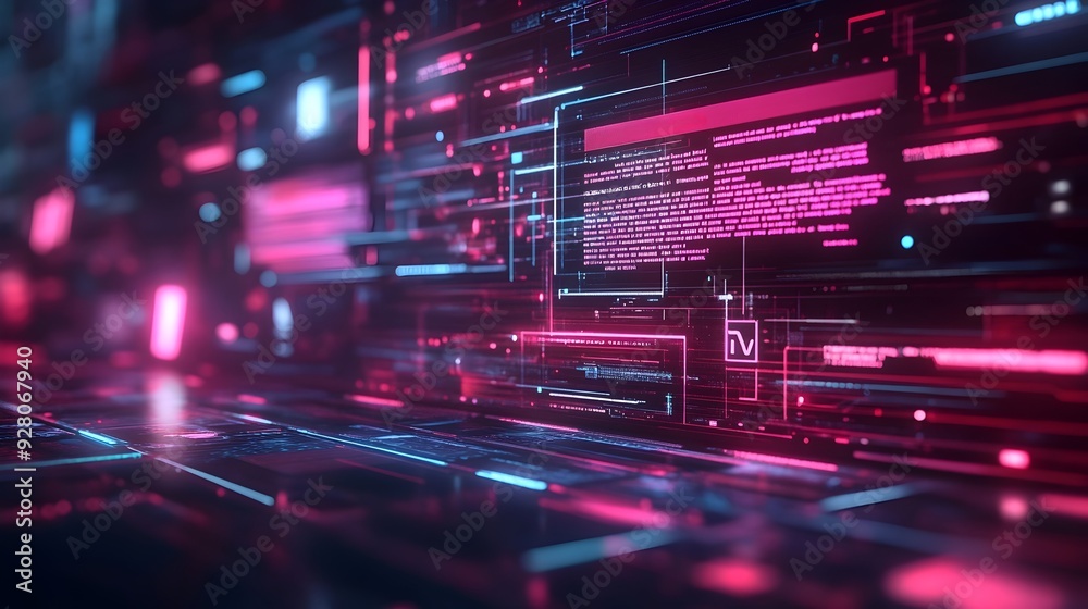 Poster futuristic digital interface featuring a 3d search engine with floating holographic search bars repr