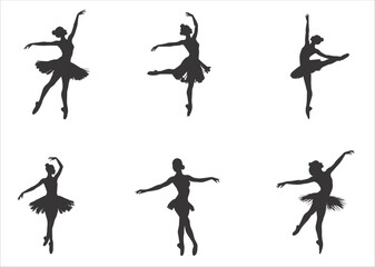 Ballerina performing modern dance in silhouette on white background. © Agoeng