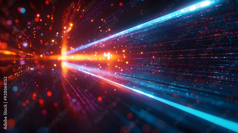 Poster A captivating 3D visualization of a search bar zooming swiftly through a vibrant tunnel of data