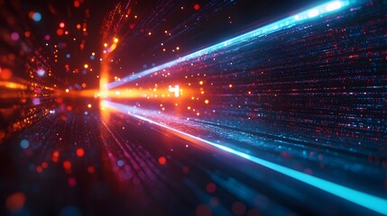 A captivating 3D visualization of a search bar zooming swiftly through a vibrant tunnel of data