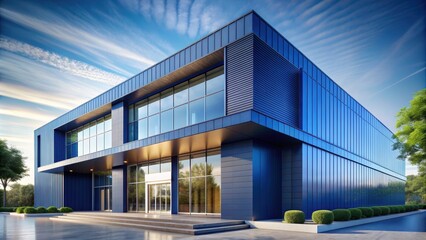 Modern building with sleek blue exterior design, architecture, urban, contemporary, futuristic, construction